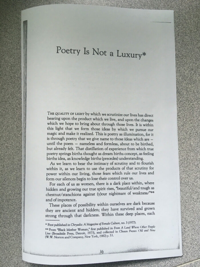 Poetry Is Not A Luxury