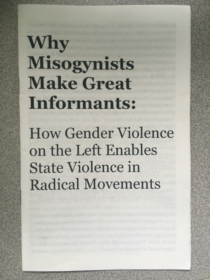 Why Misogynists Make Great Informants: How Gender Violence on the Left Enables State Violence in Radical Movements